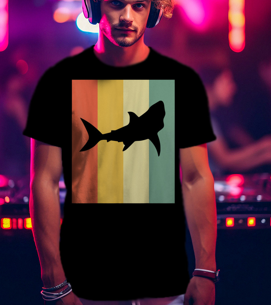 Shark Silhouette Retro Stripes T-Shirt