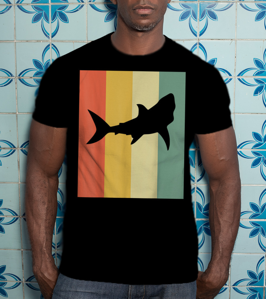 Shark Silhouette Retro Stripes T-Shirt