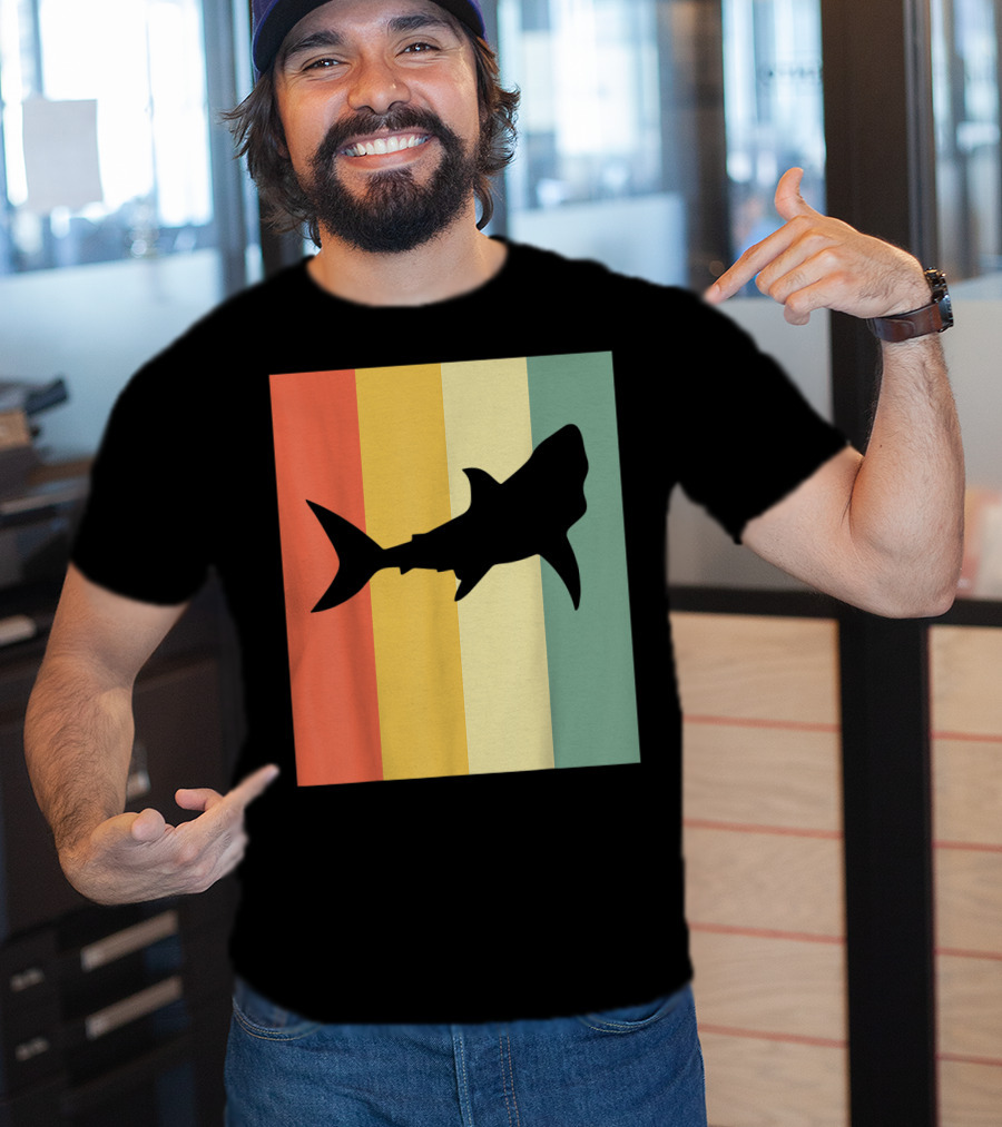 Shark Silhouette Retro Stripes T-Shirt