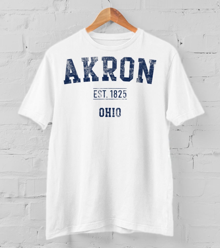 Akron Ohio EST. 1825 Distressed Text Sport T-Shirt