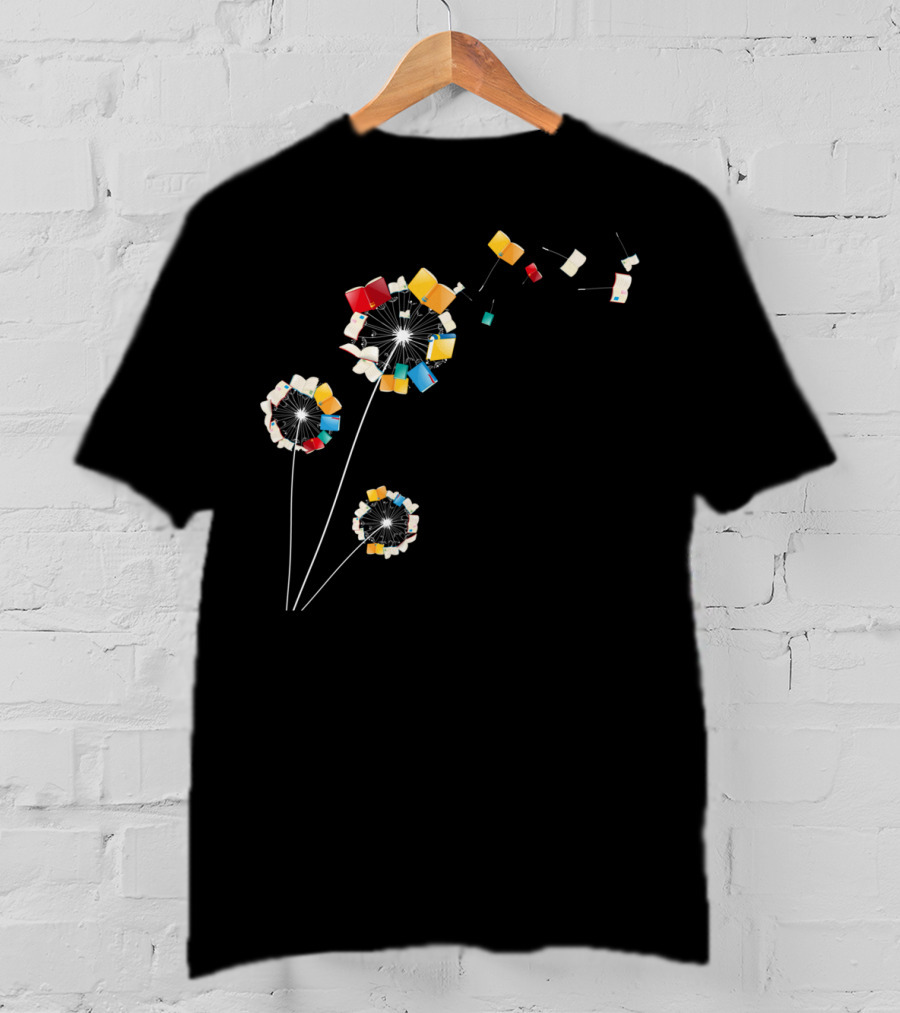 Bookworm Dandelion Blooms Into Whimsical Floral Books T-Shirt