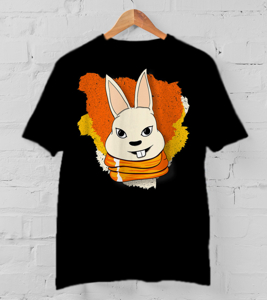 Bunny And Women For Easter Bunny Iconic Rabbit Illustration On Vibrant Orange Yellow Background T-Shirt