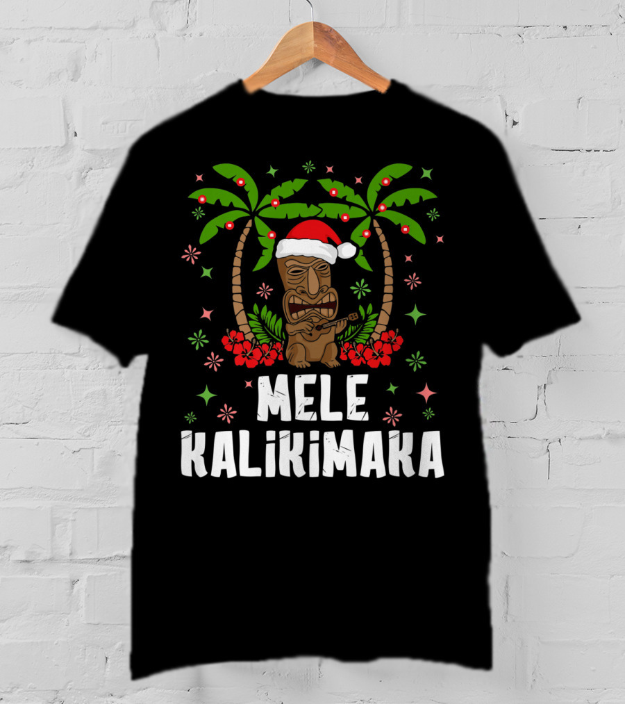 Mele Kalikimaka Santa Tiki Hawaiian Christmas Palms T-Shirt