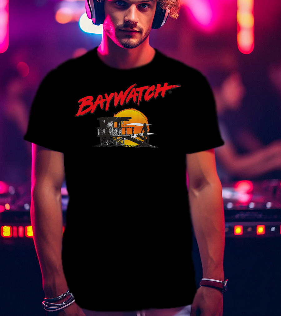 Baywatch Classic Bay And Tower Silhouette At Sunset T-Shirt