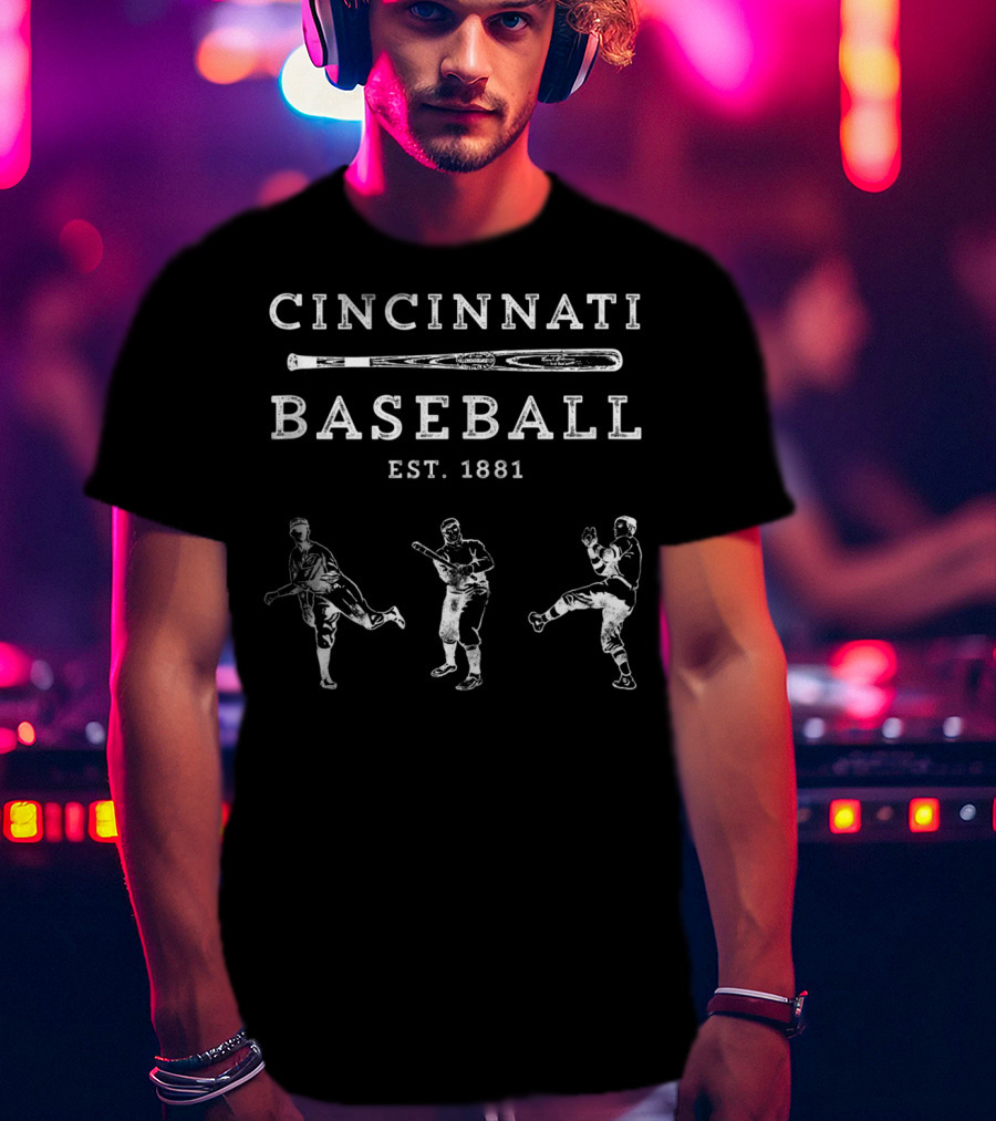 Cincinnati Baseball Est. 1881 Bat And Players T-Shirt