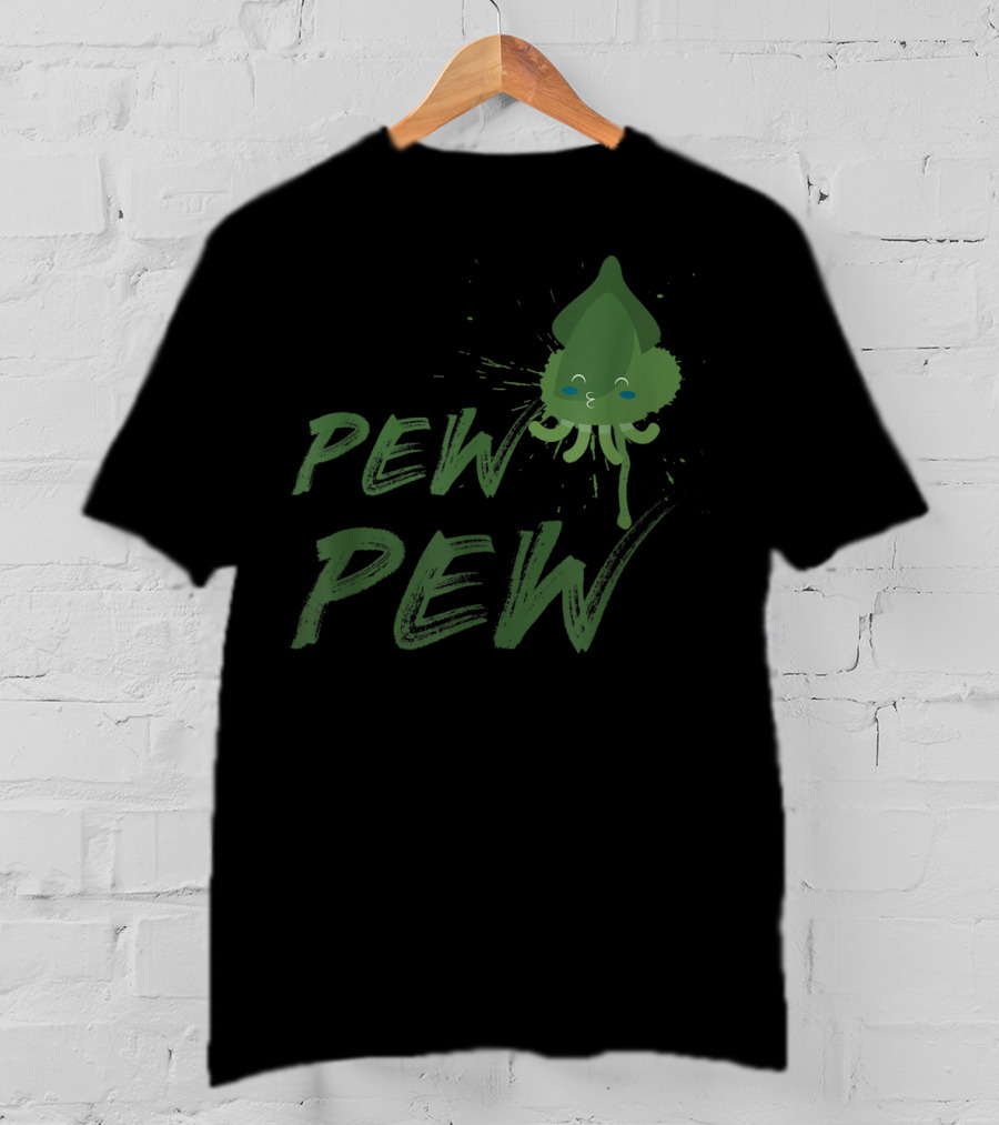 Pew Pew Cute Spitting Ink Squid Seafood Lovers T-Shirt