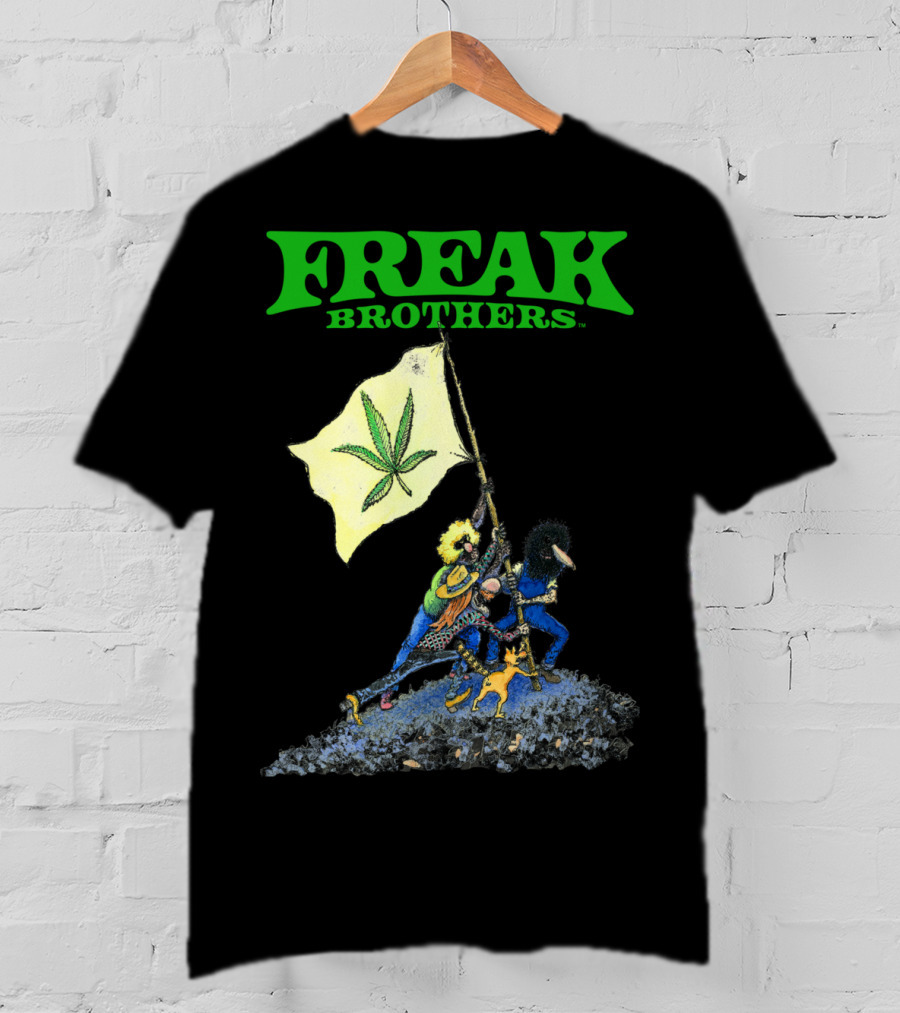 Freak Brothers Raise The Flag Cannabis Leaf Iconic Comic T-Shirt