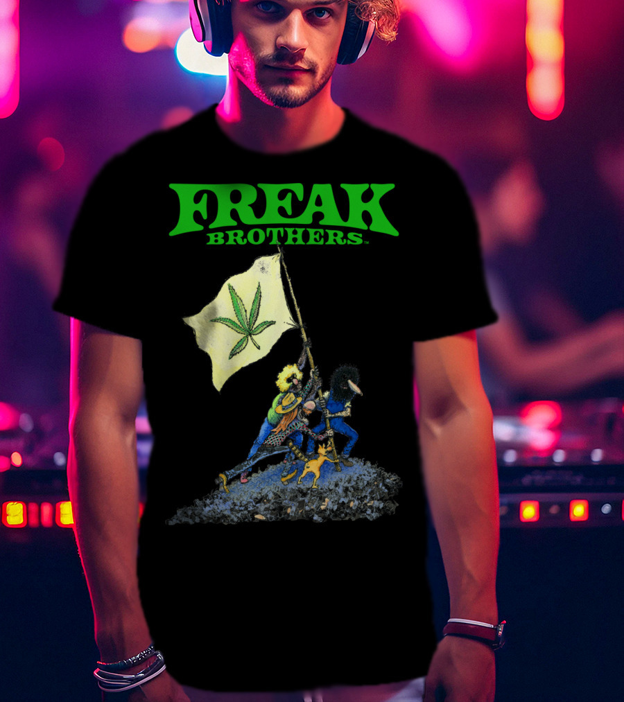 Freak Brothers Raise The Flag Cannabis Leaf Iconic Comic T-Shirt