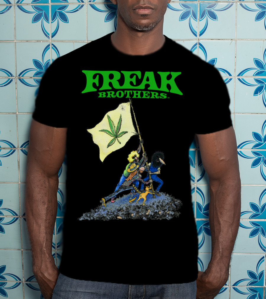 Freak Brothers Raise The Flag Cannabis Leaf Iconic Comic T-Shirt