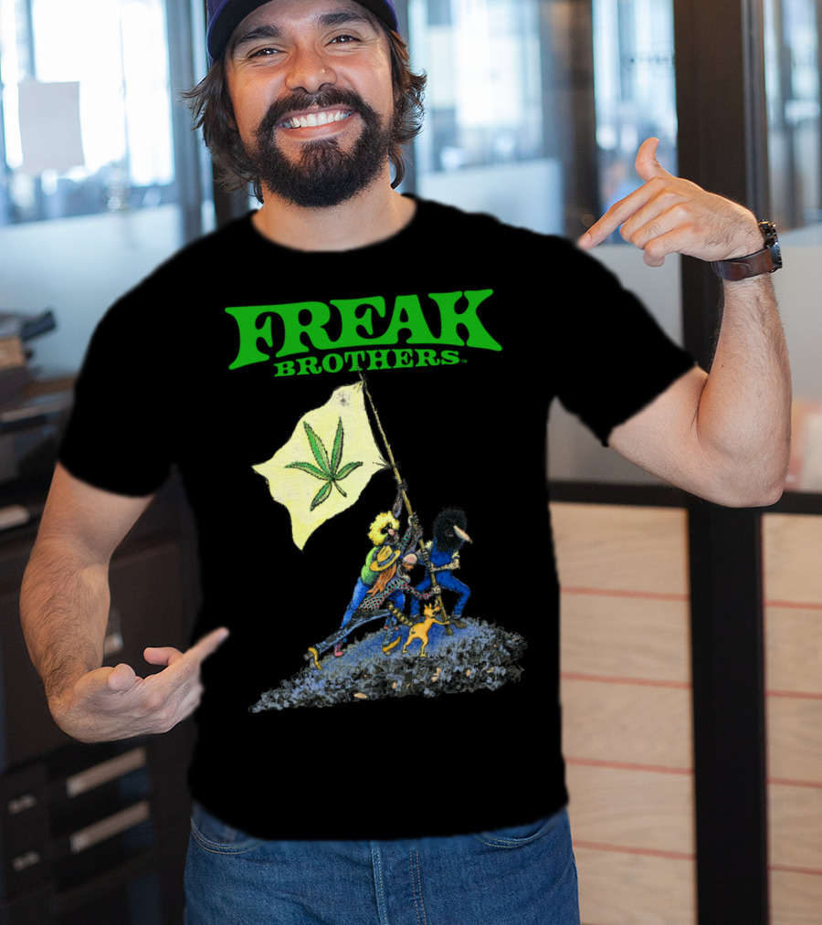 Freak Brothers Raise The Flag Cannabis Leaf Iconic Comic T-Shirt