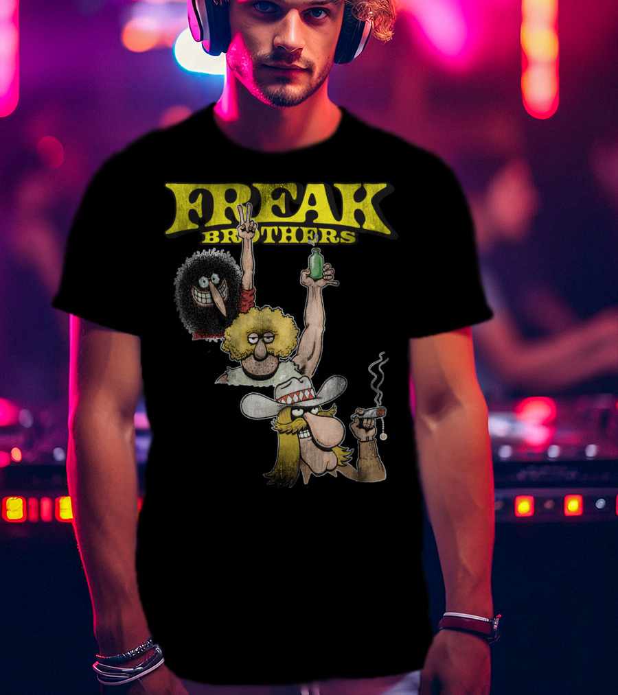 Freak Brothers Three Freaks Peace Cigar And Bottle T-Shirt