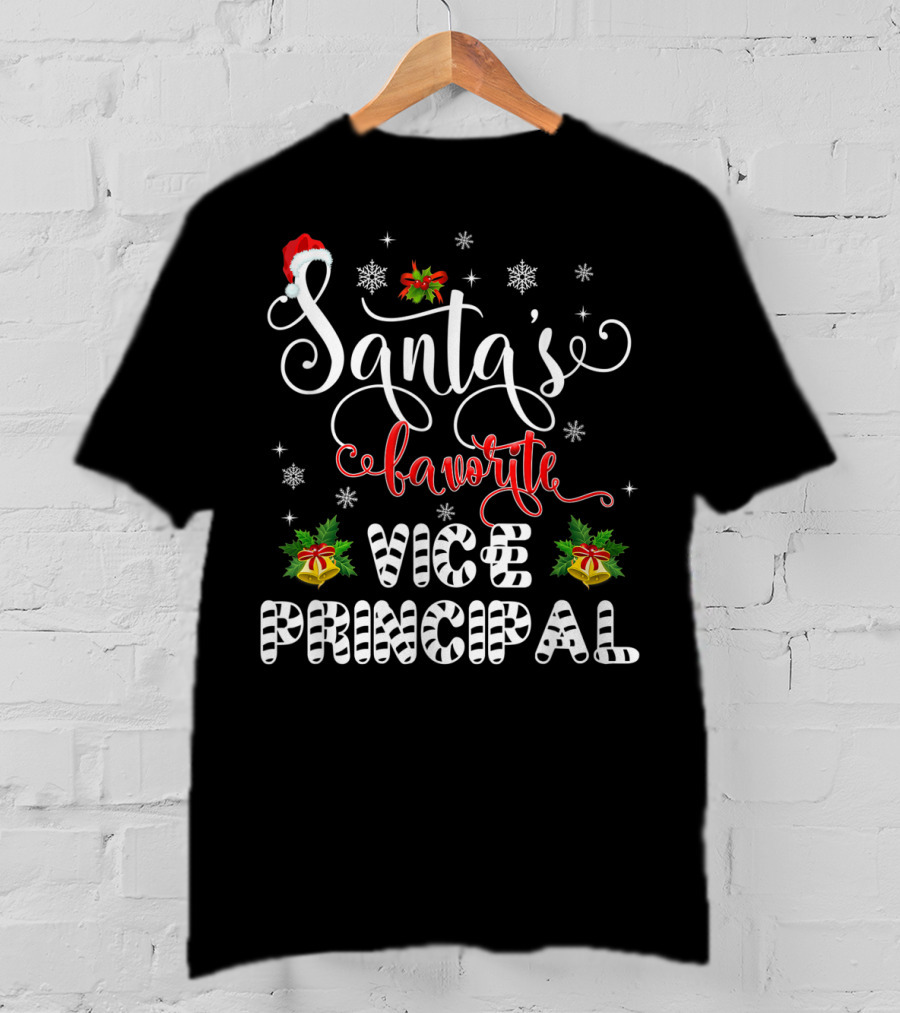 Santa's Favorite Vice Principal Christmas Holiday Snowflakes And Bells T-Shirt