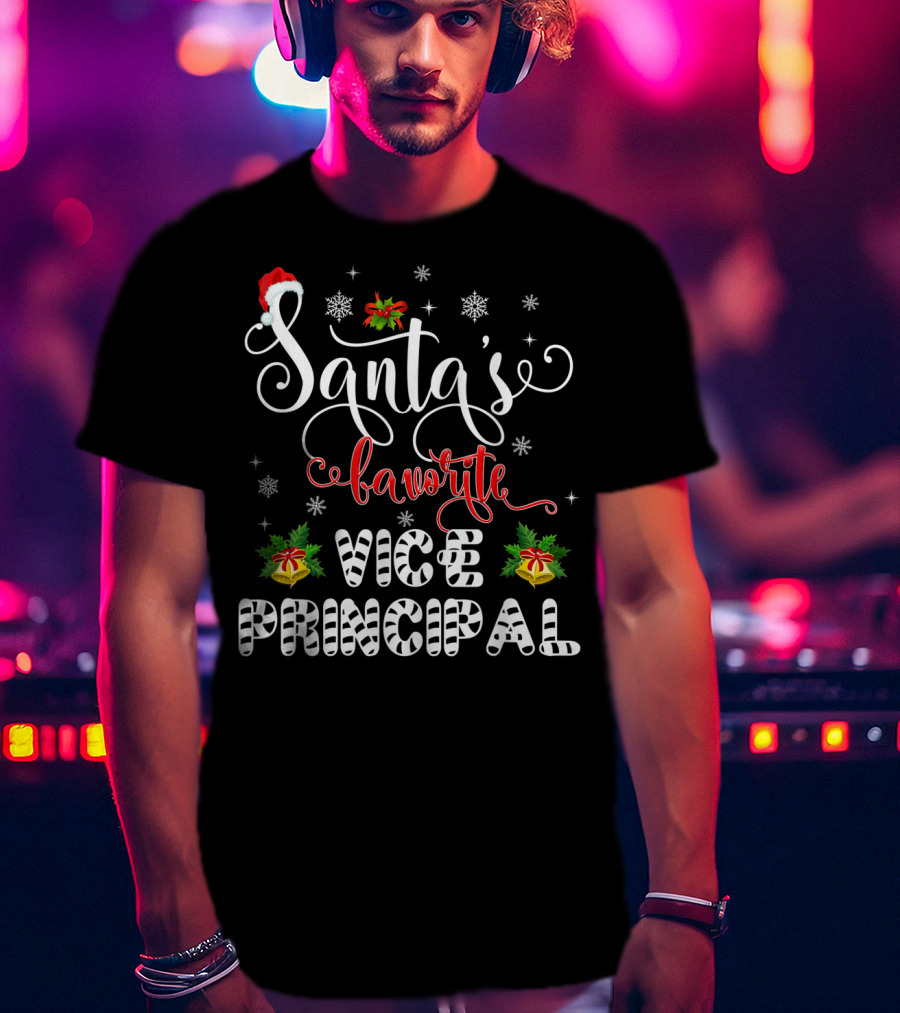 Santa's Favorite Vice Principal Christmas Holiday Snowflakes And Bells T-Shirt
