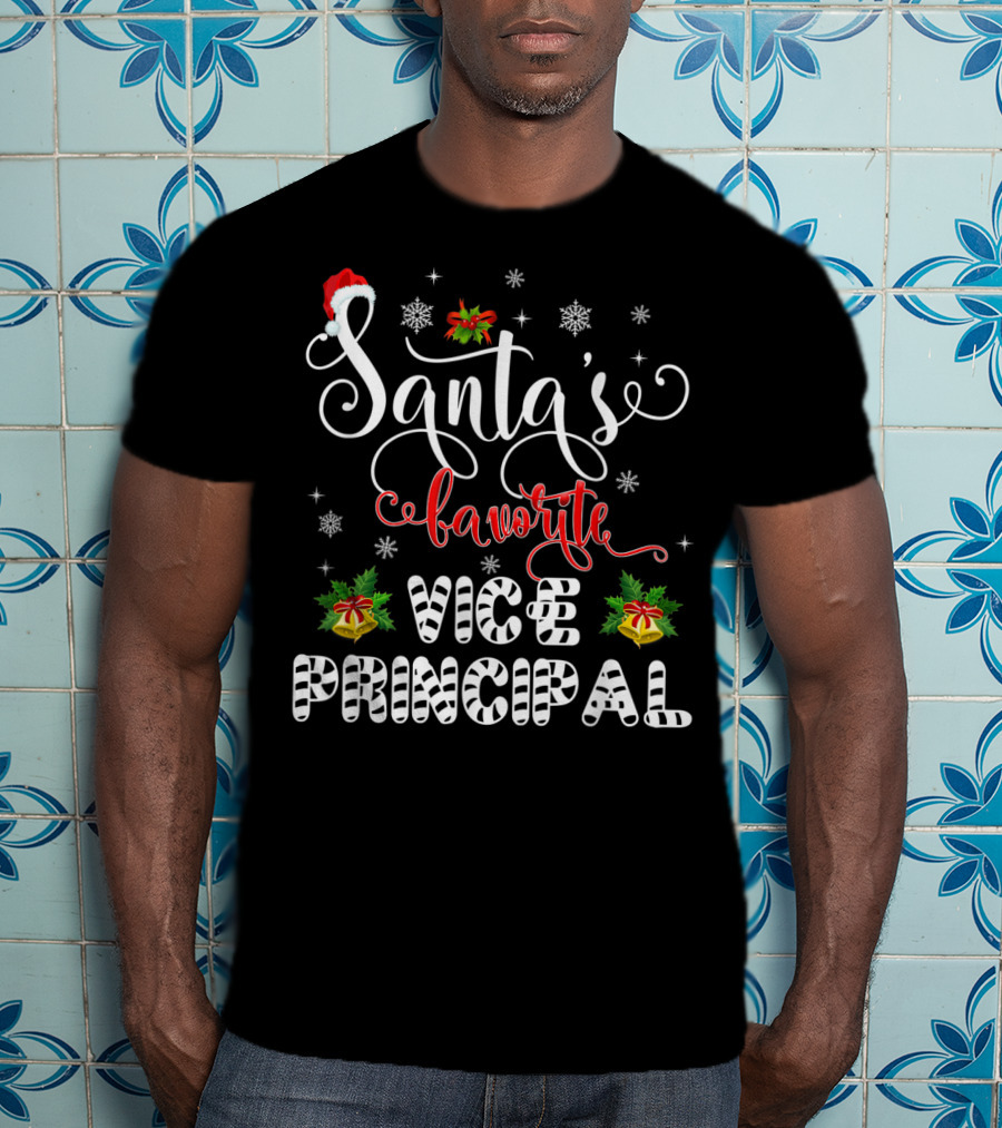Santa's Favorite Vice Principal Christmas Holiday Snowflakes And Bells T-Shirt