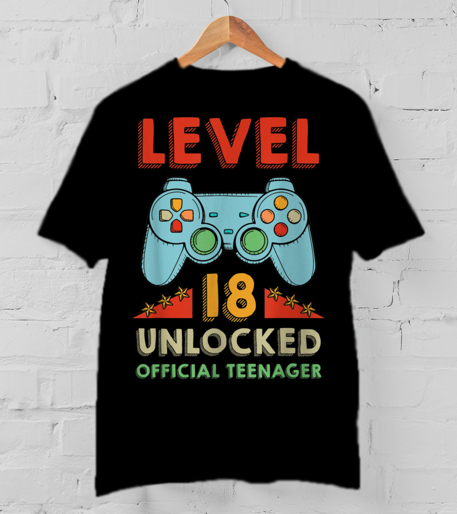Level 18 Unlocked Official Teenager Gamer Controller T-Shirt