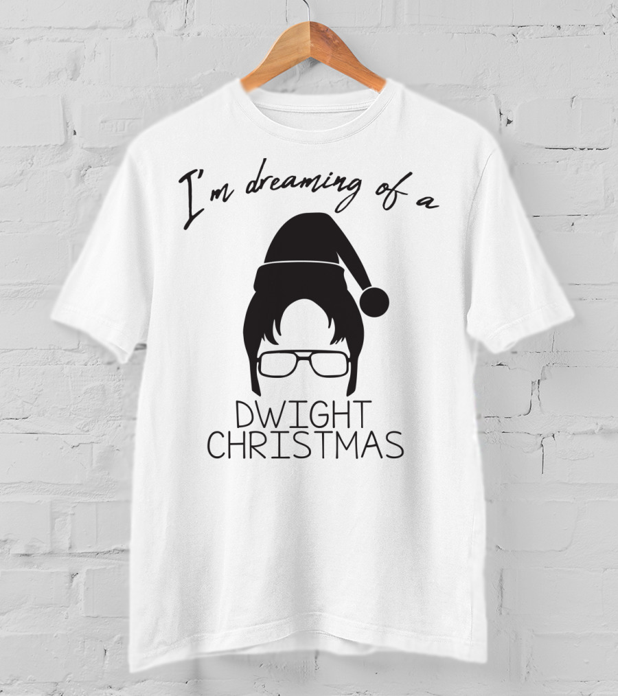 I'm Dreaming Of A Dwight Christmas Holiday Santa Hat Glasses T-Shirt