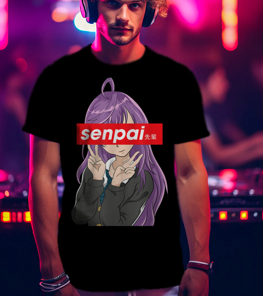 Japanese Anime Girl Senpai Purple Hair Peace Sign T-Shirt