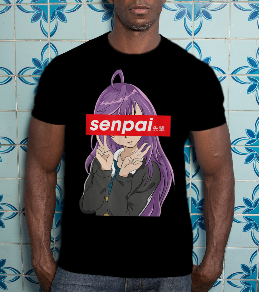 Japanese Anime Girl Senpai Purple Hair Peace Sign T-Shirt