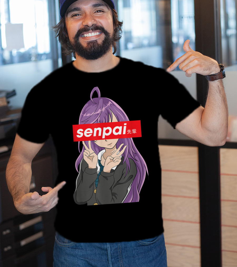 Japanese Anime Girl Senpai Purple Hair Peace Sign T-Shirt