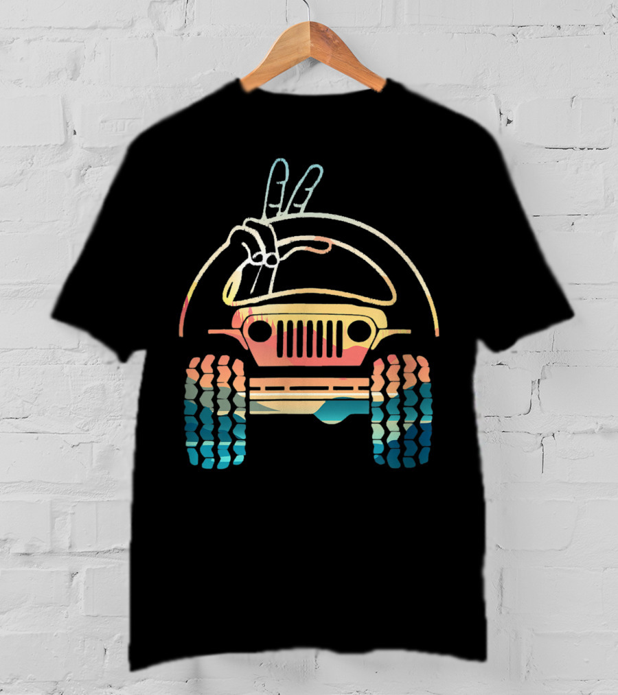 Jeep Lovers Peace Sign Wave Retro Jeep T-Shirt
