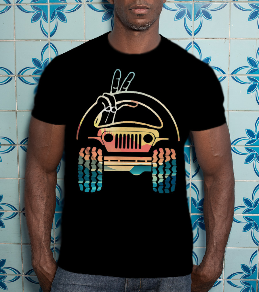 Jeep Lovers Peace Sign Wave Retro Jeep T-Shirt