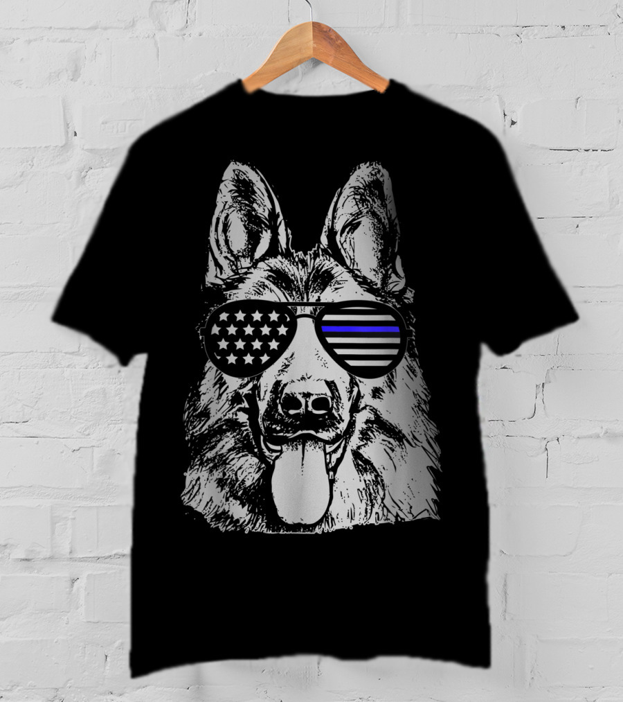 K9 Police Officer Dog Thin Blue Line Stars And Stripes Sunglasses T-Shirt