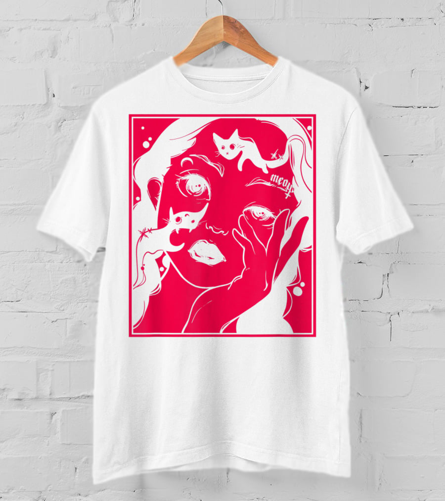 Kawaii Soft Grunge Egirl Aesthetic Harajuku Meow Black Cat Motif T-Shirt