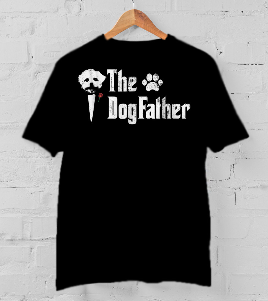 The Dogfather Maltese Dog Dad Father's Day Paw Rose T-Shirt