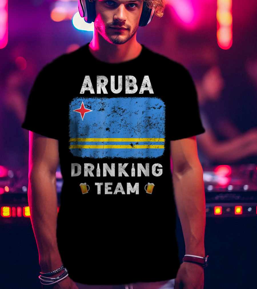 Aruba Drinking Team Country Alcohol Beer Flag And Beer Mugs T-Shirt