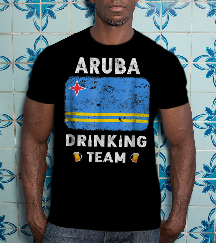 Aruba Drinking Team Country Alcohol Beer Flag And Beer Mugs T-Shirt