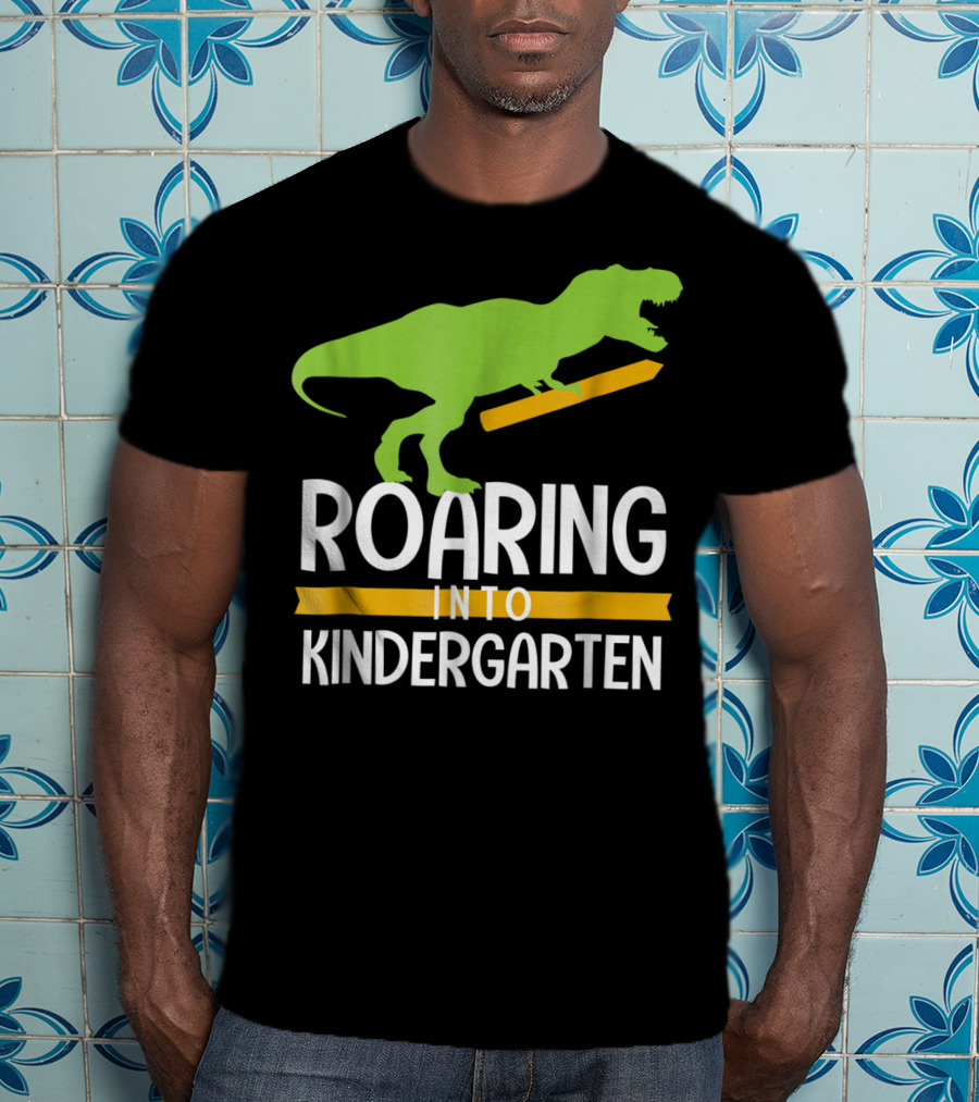 Roaring Into Kindergarten Back To School Dinosaur T-Shirt