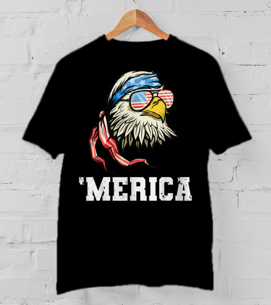 'Merica Bald Eagle USA Flag Bandana And Sunglasses T-Shirt