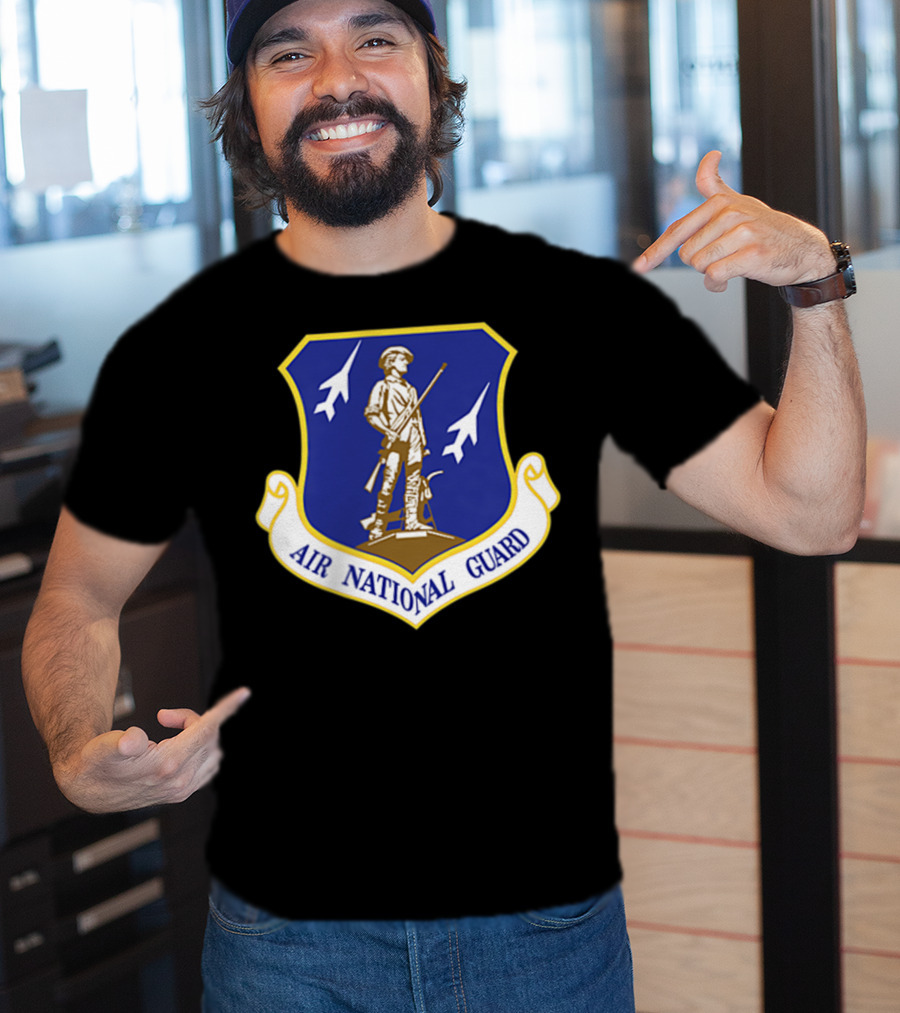 Air National Guard Military Veteran Morale PT Stat Shield Logo With Soldier And Jets T-Shirt
