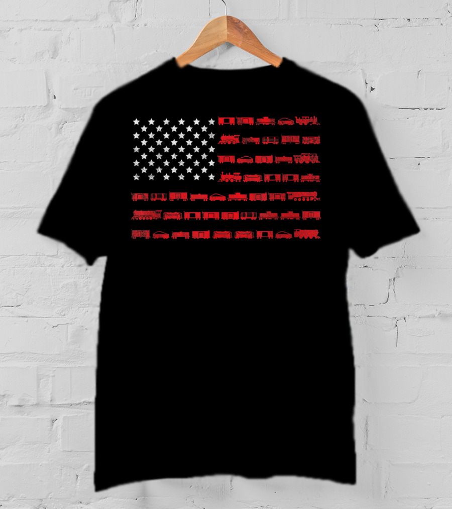American Flag Train Conductor Stars And Trains T-Shirt