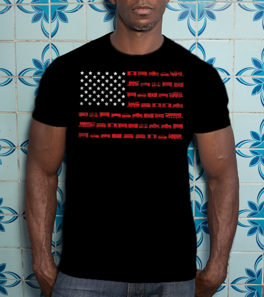 American Flag Train Conductor Stars And Trains T-Shirt