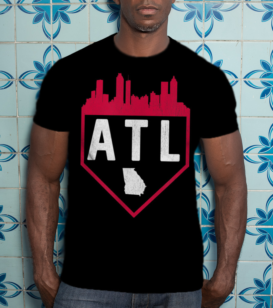 ATL Skyline Home Plate Atlanta Baseball Vintage Georgia T-Shirt