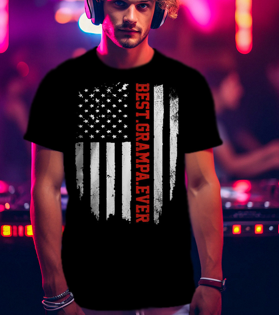 Best Grampa Ever Vintage USA Flag American T-Shirt