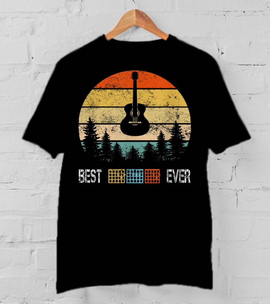 Best Guitar Chords Dad Ever Retro Sunset Forest T-Shirt