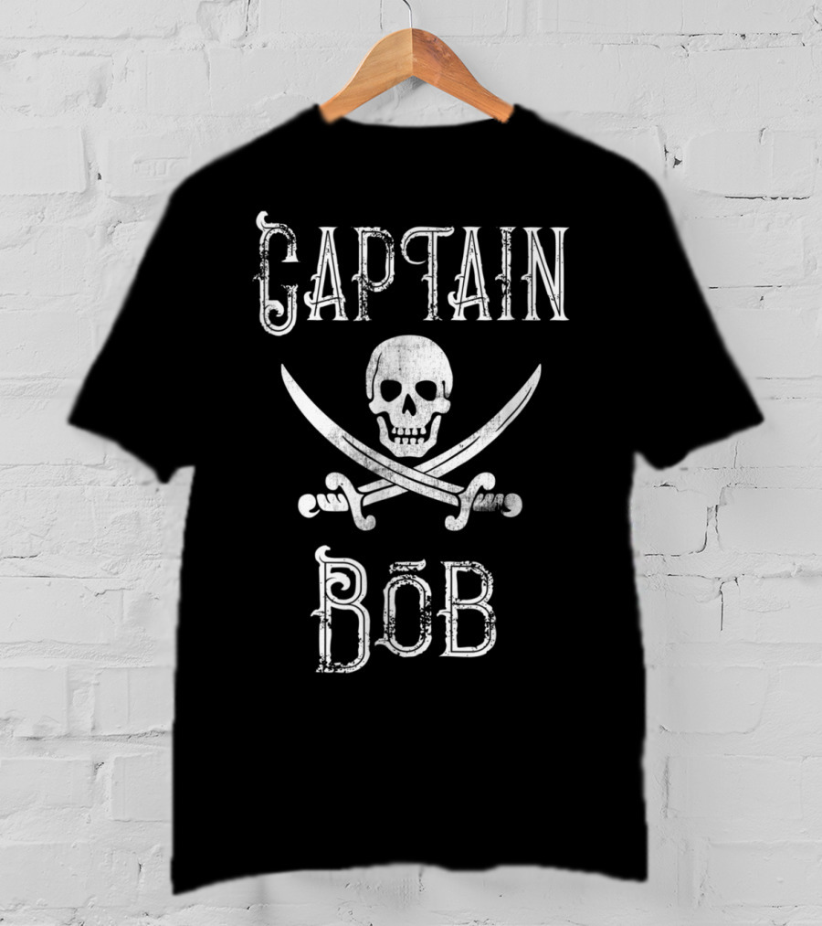 Captain Bob Skull And Crossed Swords Vintage Pirate T-Shirt