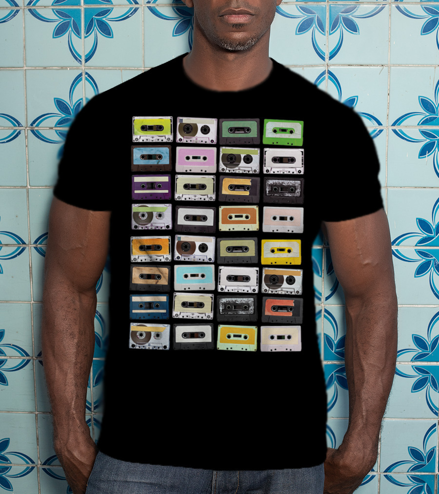 Colorful 1980s Cassette Tape Mixtapes Radio Music T-Shirt