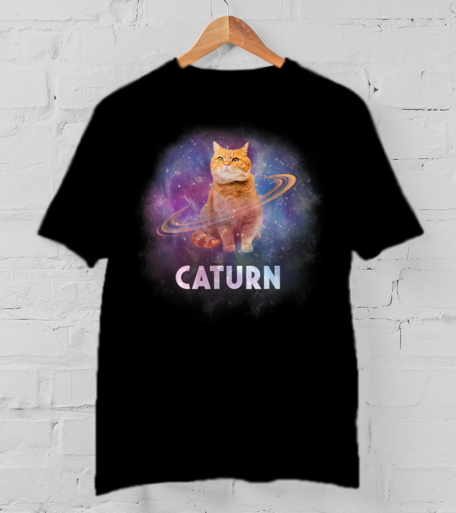 Caturn Cosmic Feline In Galaxy T-Shirt