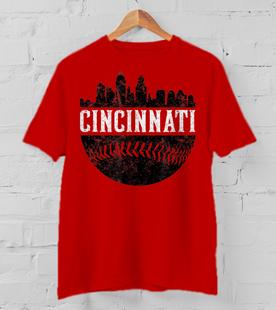 Cincinnati Ohio Skyline Baseball T-Shirt