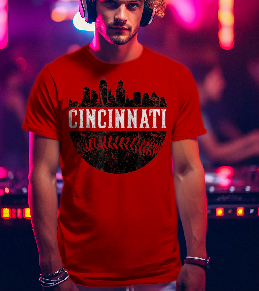 Cincinnati Ohio Skyline Baseball T-Shirt