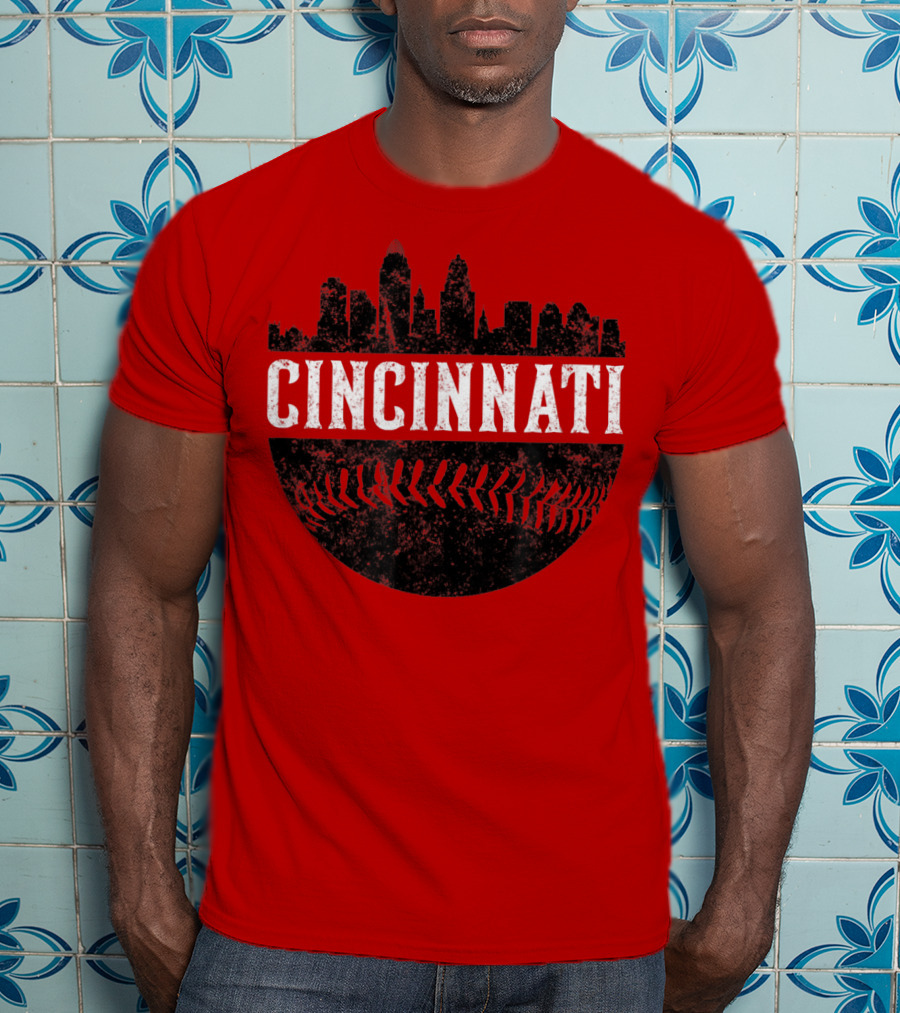 Cincinnati Ohio Skyline Baseball T-Shirt