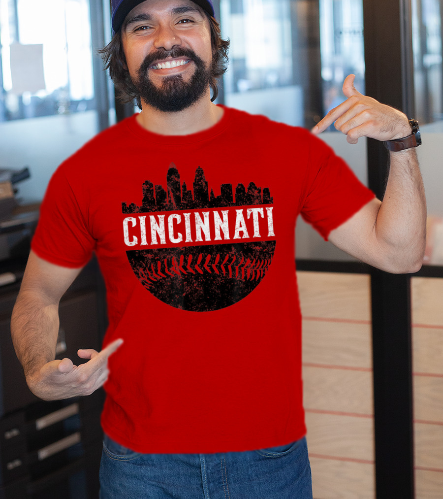 Cincinnati Ohio Skyline Baseball T-Shirt