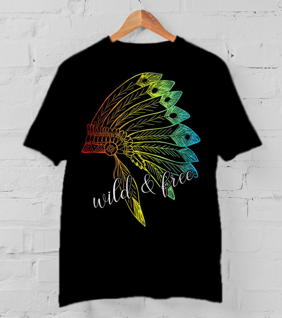 Wild And Free Colored Native American Headdress USA T-Shirt