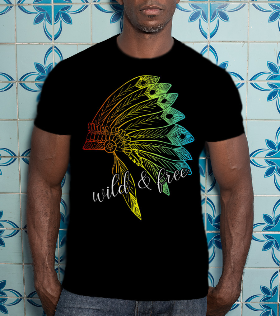 Wild And Free Colored Native American Headdress USA T-Shirt