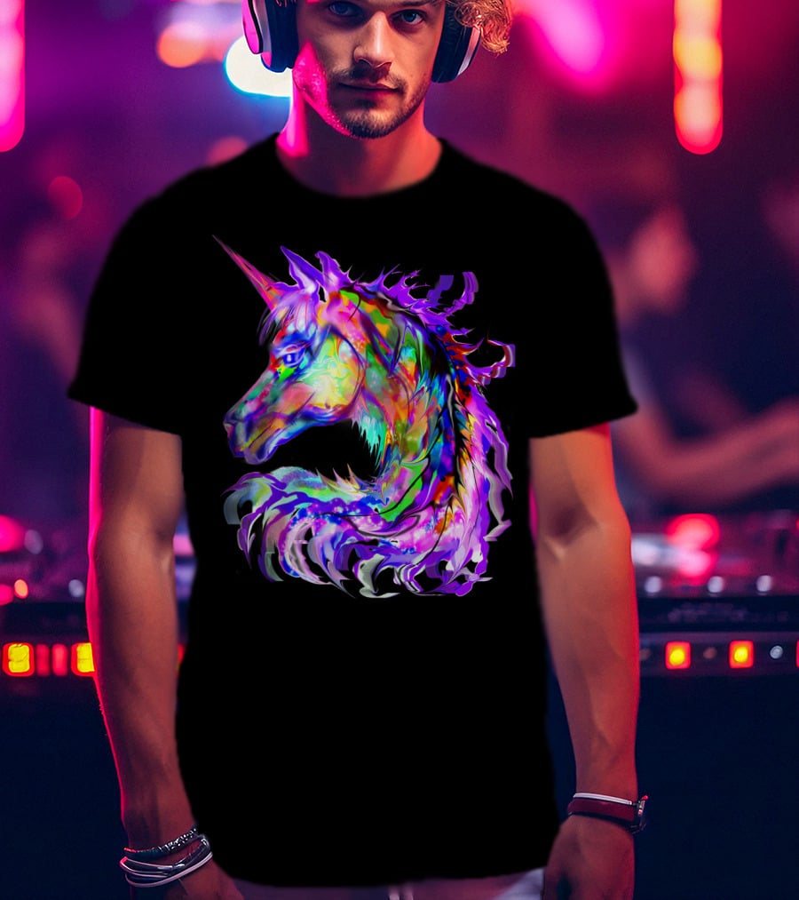 Festival Neon Colorful Rainbow Cute Unicorn Rave T-Shirt