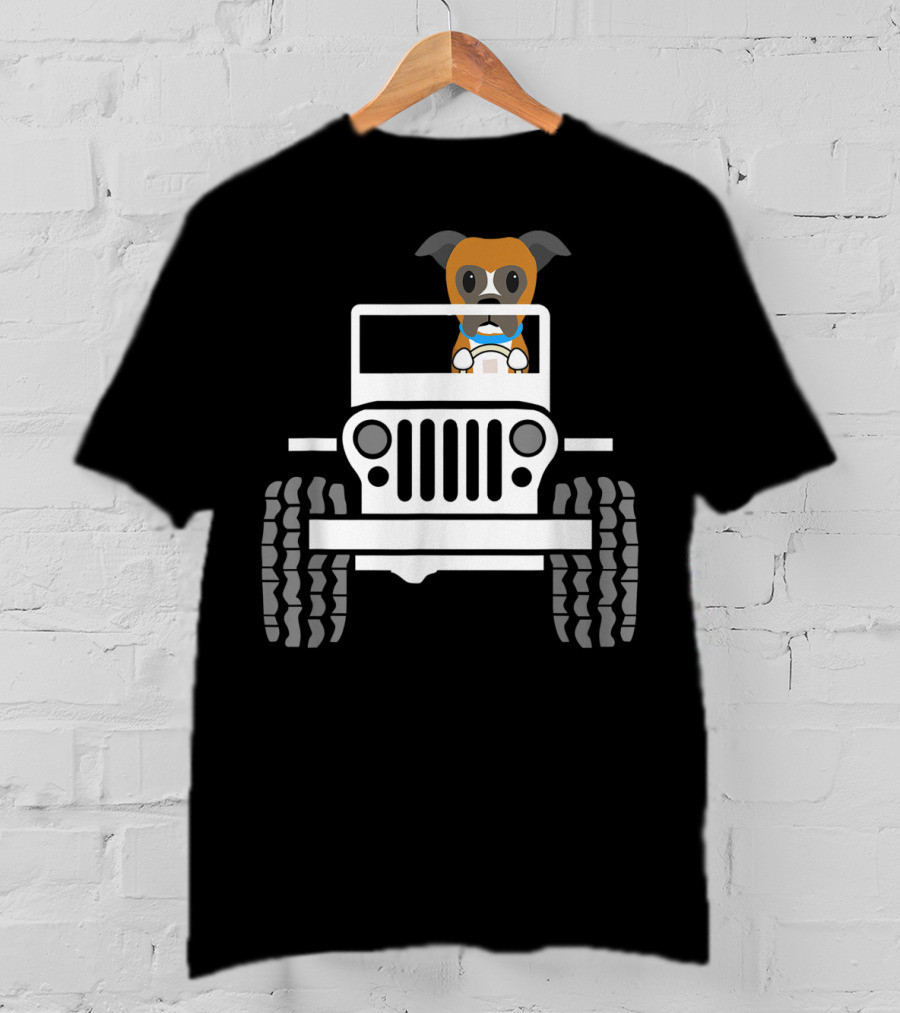 Cute Funny Boxer Dog Driving A Jeep T-Shirt