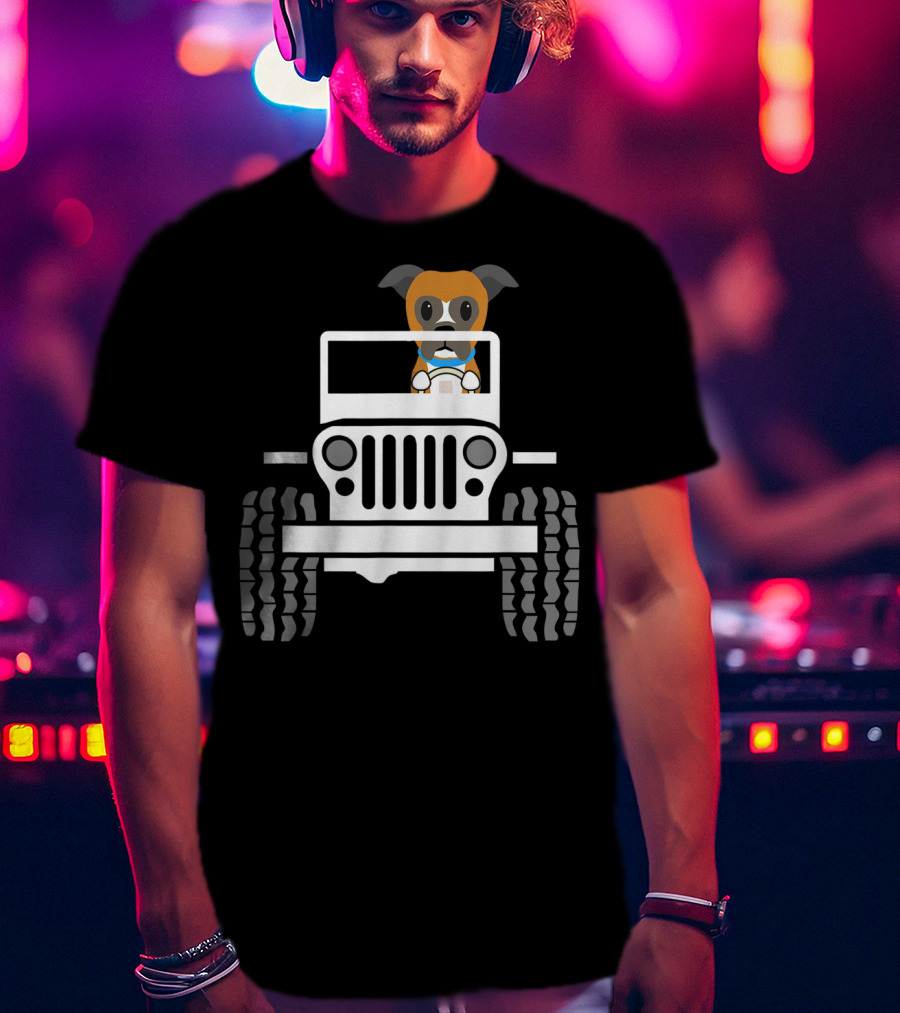 Cute Funny Boxer Dog Driving A Jeep T-Shirt